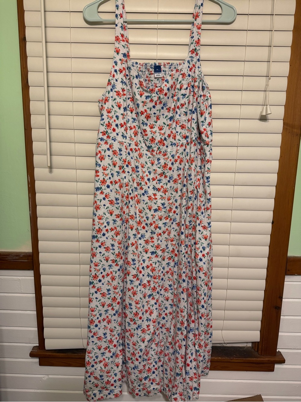 Old Navy White Maxi Dress with Red & Blue Floral Print